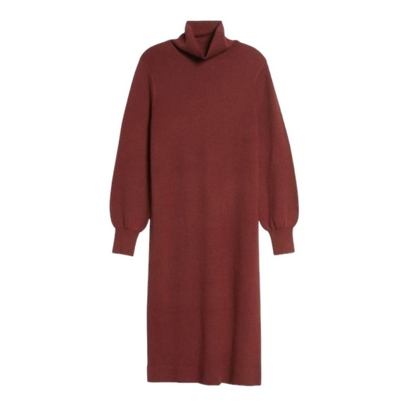 caslon Double Knit Long Sleeve Turtleneck Sweater Dress in wine color - Picture 4 of 14